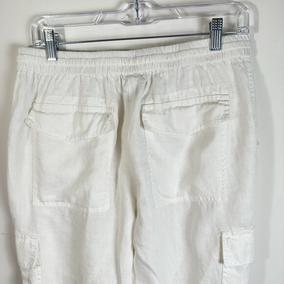 MAGASCHONI Women’s 100% Linen Cargo Jogger Pants Size Large Drawstring Pockets - Picture 3 of 9